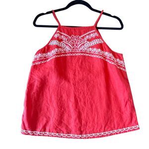 Gap 100% linen red embroidered halter tank size small